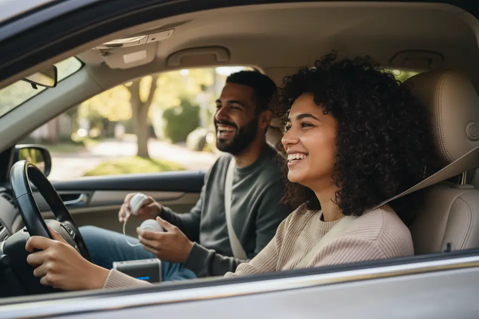 Two people relaxed in a car