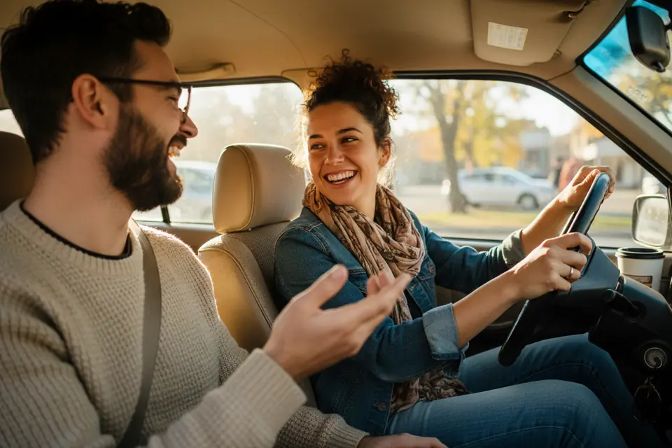 A driver and a rider chatting during a drive
