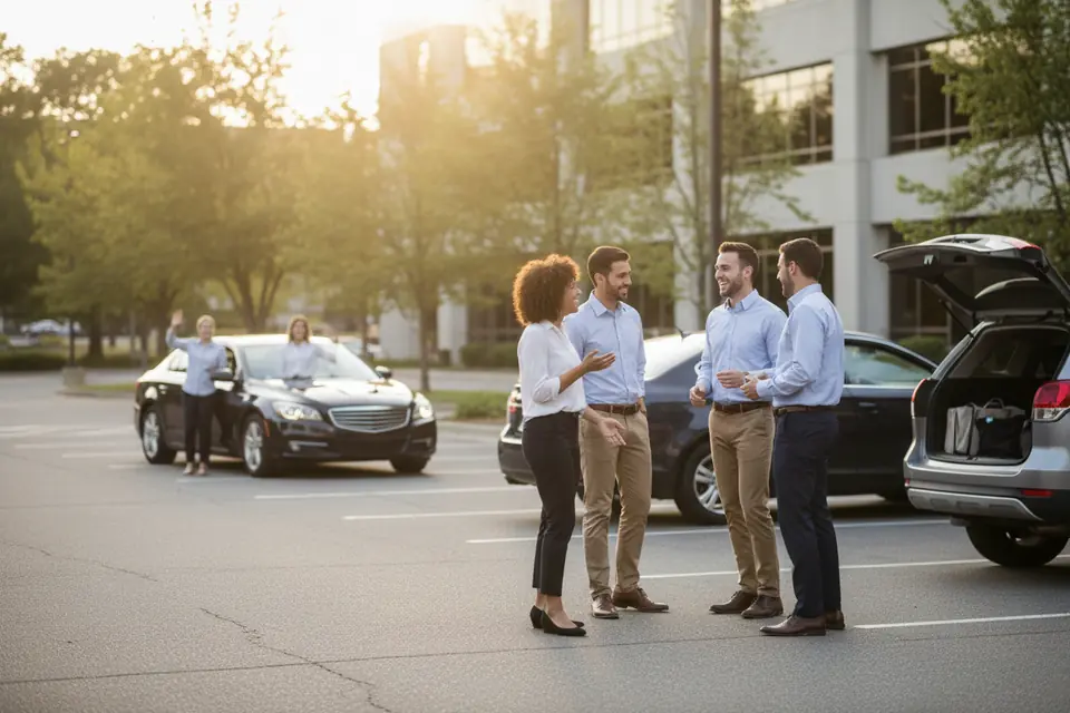 Employees leaving together in one car