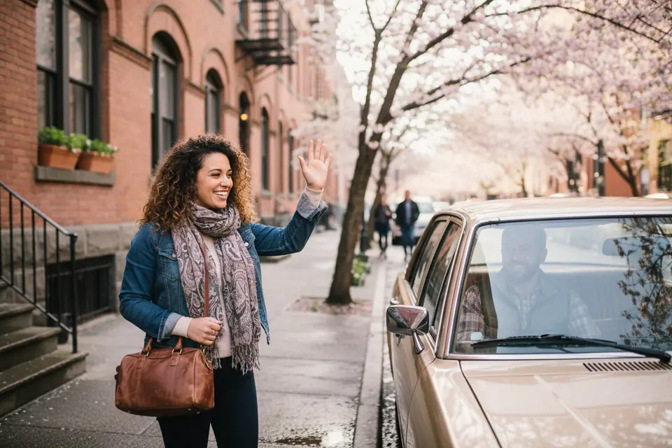 A driver pulling up to pick up a passenger