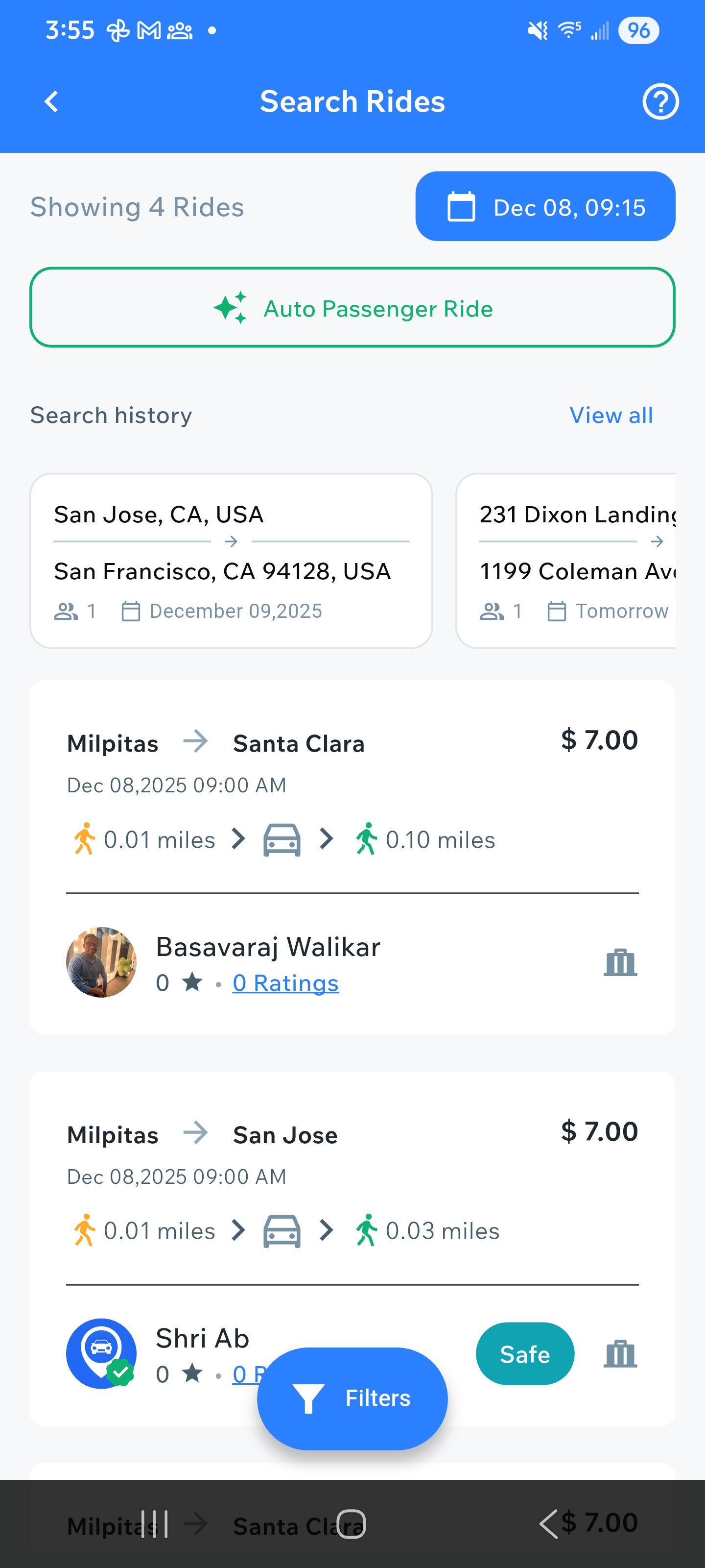 Available Rides List