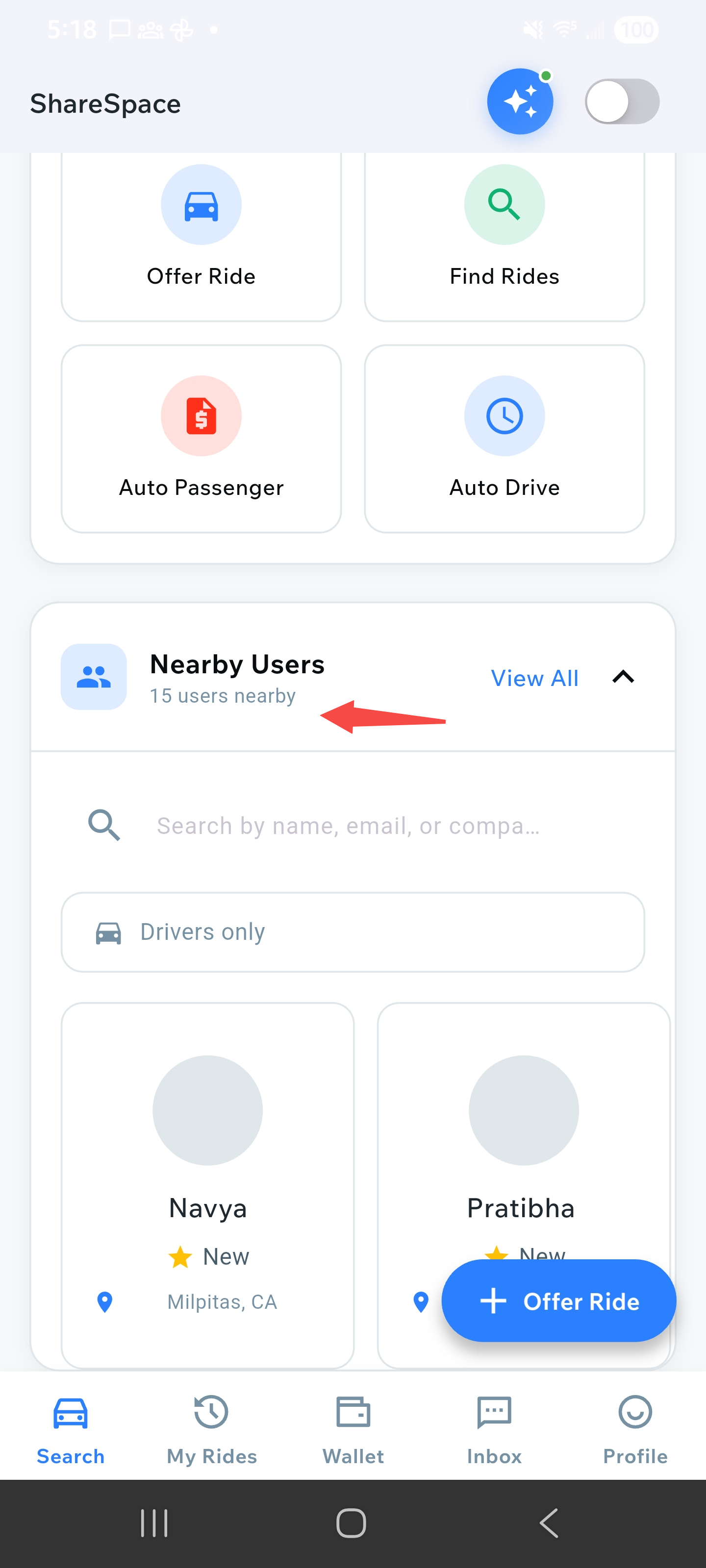 Quick List of Nearby Users