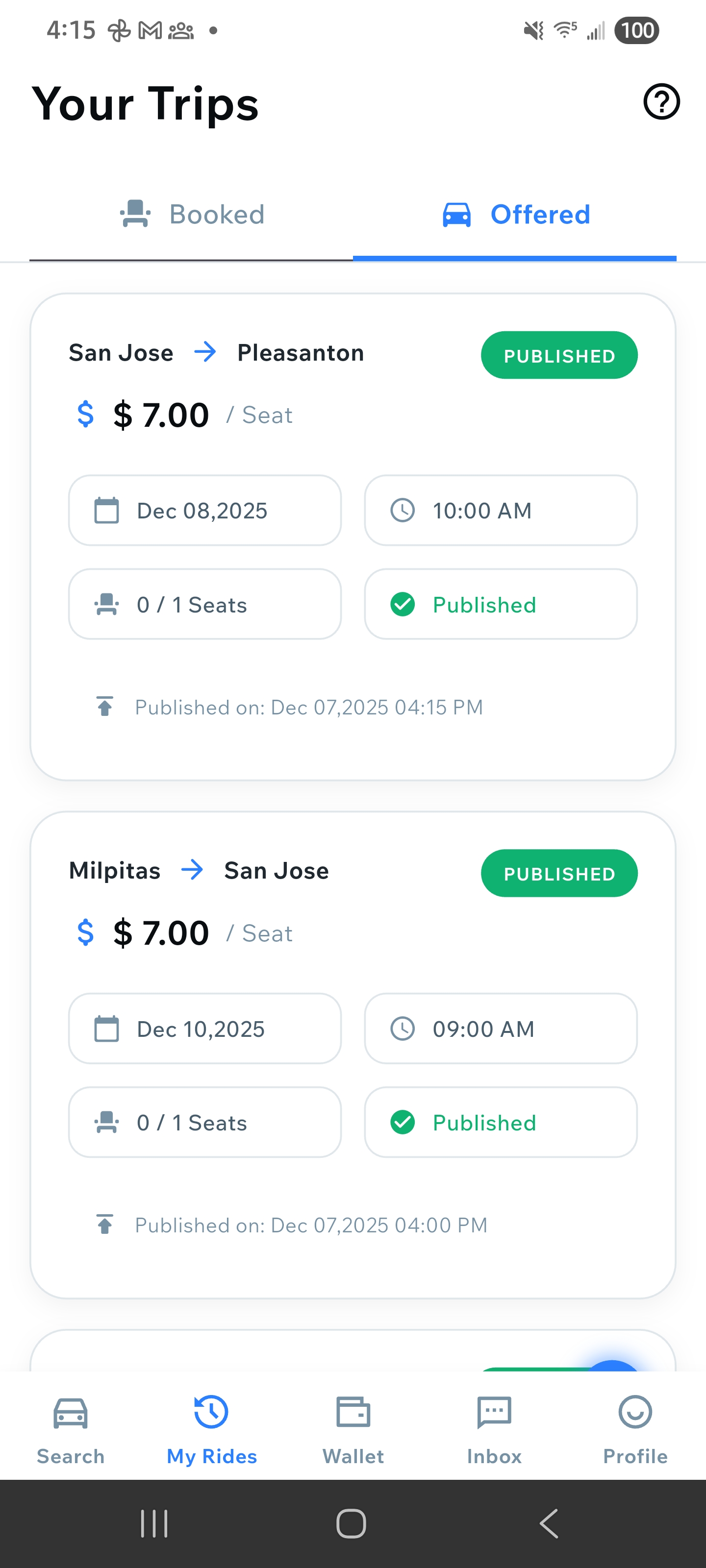 Your Trips Offered Section