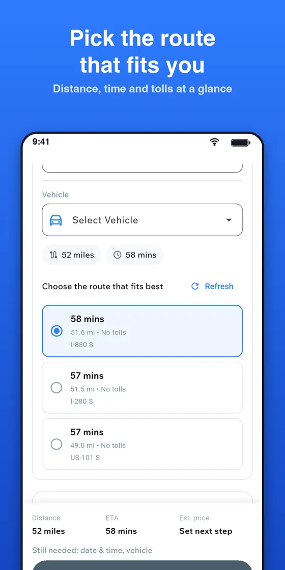Pick the route that fits you - ShareSpace Carpool app screenshot